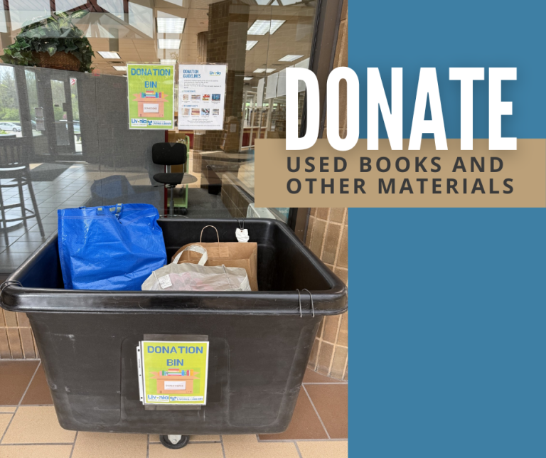 library donation bin for used books and other materials located near entrance with bags and items inside